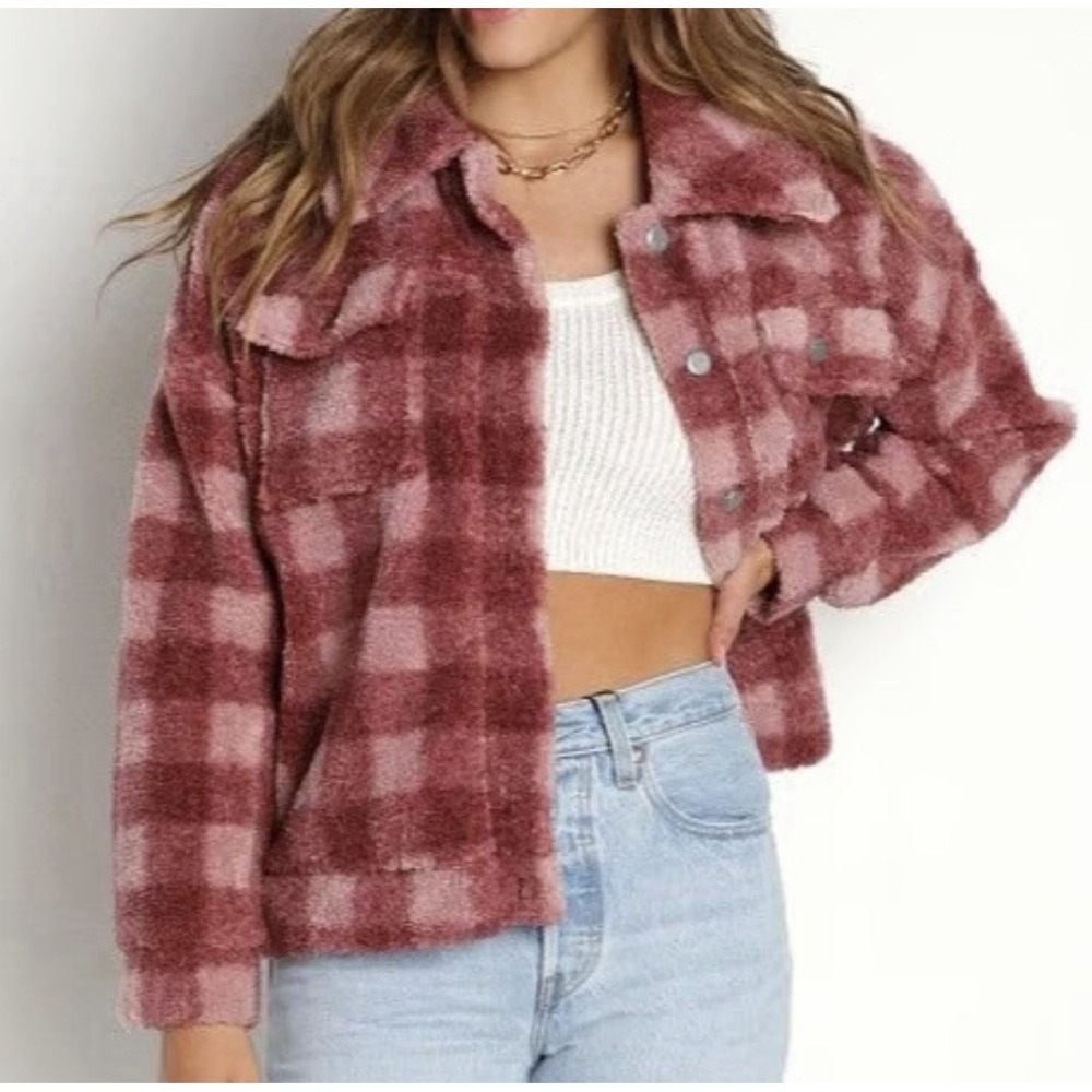 Beach Riot Faux Sherpa Jacket Women's Medium‎ Cozy Teddy Outdoor Pockets